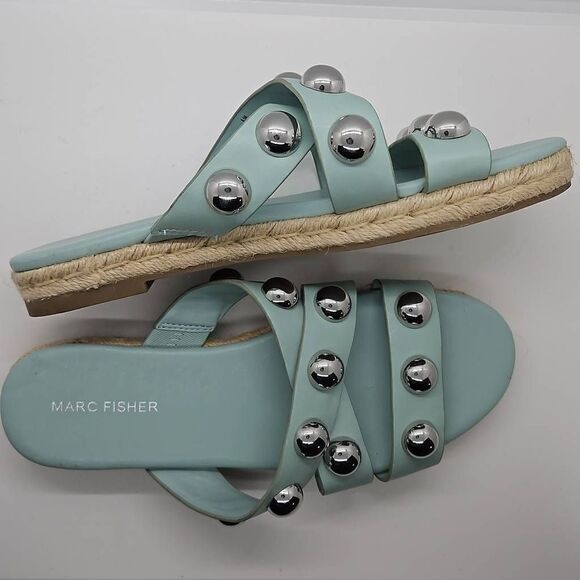 Prisca Sandal Marc Fisher Women Slip On Studded Espadrille Blue Size 8.5 - Picture 1 of 8